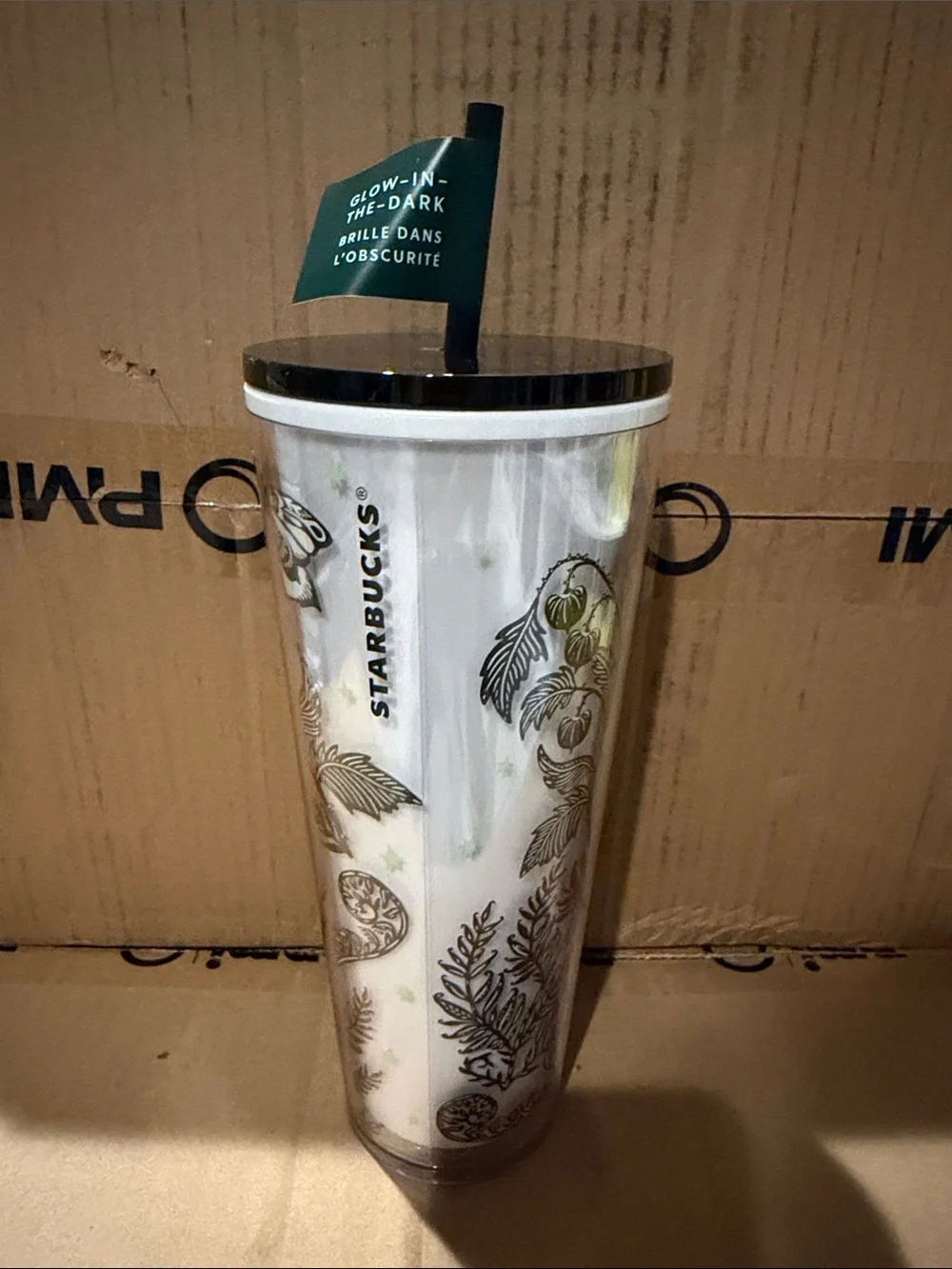Starbucks White Travel Tumbler with Black Lid and Green Accents